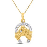 10kt Two-tone Gold Womens Round Diamond Lucky Horseshoe Charm Pendant 1/10 Cttw