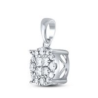 14kt White Gold Womens Princess Diamond Fashion Cluster Pendant 1/4 Cttw
