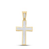 10kt Yellow Gold Mens Round Diamond Concave Cross Charm Pendant 1/2 Cttw