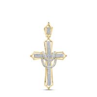 10kt Yellow Gold Mens Round Diamond Cross Charm Pendant 1/2 Cttw