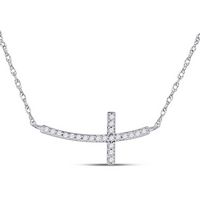 10kt White Gold Womens Round Diamond Small Horizontal Cross Pendant Necklace 1/20 Cttw