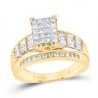 10kt Yellow Gold Womens Princess Diamond Cluster  Wedding Engagement Ring 1.00 Cttw - Size 7.5