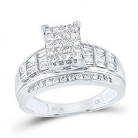 10kt White Gold Womens Princess Diamond Cluster Bridal Wedding Engagement Ring 1.00 Cttw - Size 6.5