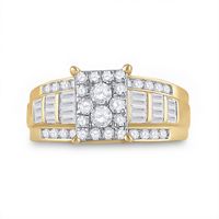 10kt Yellow Gold Womens Round Diamond Rectangle Cluster Bridal Wedding Engagement Ring 7/8 Cttw