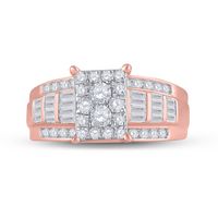 10kt Rose Gold Womens Round Diamond Cluster Bridal Wedding Engagement Ring 7/8 Cttw