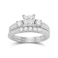 14kt White Gold Womens Princess Diamond Bridal Wedding Engagement Ring Band Set 1.00 Cttw