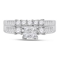 10kt White Gold Womens Princess Diamond Bridal Wedding Engagement Ring Band Set 1.00 Cttw