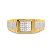 14kt Two-tone Gold Mens Princess Diamond Ribbed Cluster Ring 1/4 Cttw