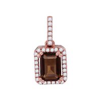 14kt Rose Gold Womens Emerald Smoky Quartz Emerald Pendant 1-3/8 Cttw
