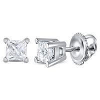 14kt White Gold Unisex Princess Diamond Solitaire Stud Earrings 1/4 Cttw