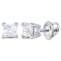 14kt White Gold Unisex Princess Diamond Solitaire Stud Earrings 1/3 Cttw