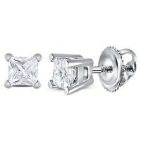 14kt White Gold Unisex Princess Diamond Solitaire Stud Earrings 1/4 Cttw
