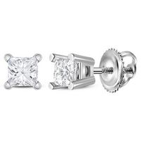 14kt White Gold Unisex Princess Diamond Solitaire Stud Earrings 1/5 Cttw