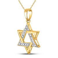 10kt Yellow Gold Womens Round Diamond Star Magen David Jewish Pendant 1/10 Cttw