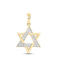 14k Yellow Gold Round Diamond Star Magen David Jewish 6-point Pendant 1/10 Cttw