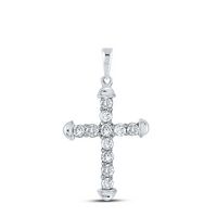 10kt White Gold Womens Round Diamond Cross Faith Pendant 1/3 Cttw
