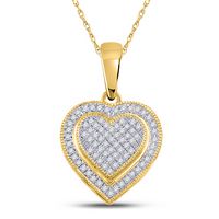 10kt Yellow Gold Womens Round Diamond Layered Heart Cluster Pendant 1/6 Cttw