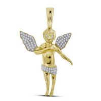 10kt Yellow Gold Mens Round Diamond Angel Cherub Charm Pendant 1/2 Cttw