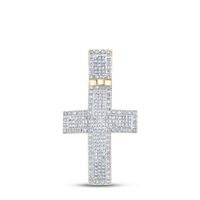 10kt Yellow Gold Mens Round Diamond Cross Charm Pendant 1.00 Cttw