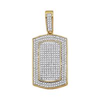 10kt Yellow Gold Mens Round Diamond Framed Dog Tag Cluster Charm Pendant 7/8 Cttw