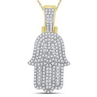 10kt Yellow Gold Mens Round Diamond Hamsa Hand Charm Pendant 1/2 Cttw