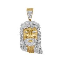 10kt Yellow Gold Mens Round Diamond Jesus Christ Face Charm Pendant 7/8 Cttw