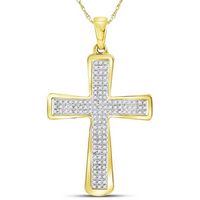 10kt Yellow Gold Mens Round Diamond Roman Cross Charm Pendant 1/3 Cttw