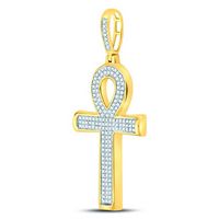 10kt Yellow Gold Mens Round Diamond Ankh Cross Charm Pendant 1/3 Cttw