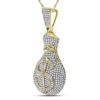 10kt Yellow Gold Mens Round Diamond Money Bag Dollar Sign Charm Pendant 1.00 Cttw