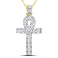 10kt Yellow Gold Mens Round Diamond Ankh Cross Charm Pendant 1.00 Cttw