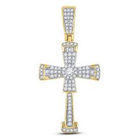 10kt Yellow Gold Mens Round Diamond Flared Cross Crucifix Charm Pendant 1/2 Cttw