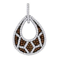 10kt White Gold Womens Round Brown Diamond Teardrop Pendant 3/4 Cttw