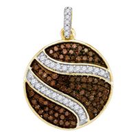 10kt Yellow Gold Womens Round Brown Diamond Circle Cluster Pendant 3/4 Cttw