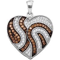 10kt White Gold Womens Round Brown Diamond Striped Heart Pendant 1/2 Cttw