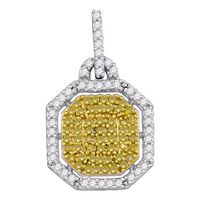 10kt White Gold Womens Round Yellow Color Enhanced Diamond Cluster Pendant 1/2 Cttw