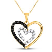14kt Yellow Gold Womens Round Black Color Enhanced Diamond Heart Pendant 1/2 Cttw