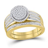 10kt Yellow Gold Womens Round Diamond Bridal Wedding Engagement Ring Band Set 3/8 Cttw