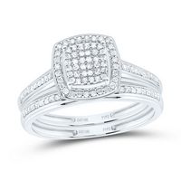10kt White Gold Womens Round Diamond Bridal Wedding Engagement Ring Band Set 1/4 Cttw