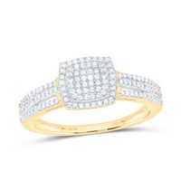 10kt Yellow Gold Womens Round Diamond Cushion Cluster Bridal Wedding Engagement Ring 1/4 Cttw