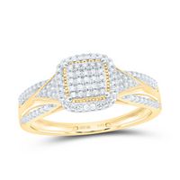 10kt Yellow Gold Womens Round Diamond Cluster Bridal Wedding Engagement Ring 1/10 Cttw