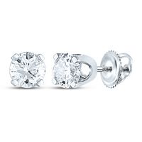14kt White Gold Unisex Round Diamond Solitaire Stud Earrings 1/5 Cttw