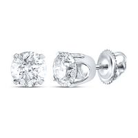 14kt White Gold Unisex Round Diamond Solitaire Stud Earrings 3/8 Cttw