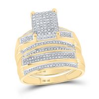 10kt Yellow Gold His &amp; Hers Round Diamond Rectangle Cluster Matching Wedding Ring Set 3/4 Cttw