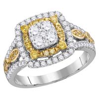 10kt White Gold Womens Round Yellow Diamond Cluster Bridal Wedding Engagement Ring 1-1/5 Cttw