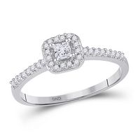 10kt White Gold Womens Princess Diamond Solitaire Square Halo  Wedding Engagement Ring 1/4 Cttw