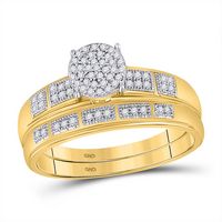10kt Yellow Gold His Hers Round Diamond Cluster Matching Bridal Wedding Ring Band Set 1/3 Cttw
