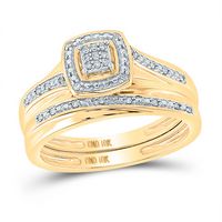10kt Yellow Gold His &amp; Hers Round Diamond Square Cluster Matching Wedding Ring Set 1/12 Cttw