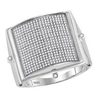 10kt White Gold Mens Round Pave-set Diamond Square Dome Cluster Ring 3/4 Cttw