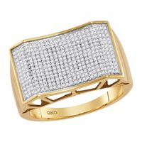 10kt Yellow Gold Mens Round Pave-set Diamond Rectangle Convex Cluster Ring 5/8 Cttw