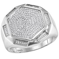 10kt White Gold Mens Round Diamond Hexagon Cluster Ring 1/2 Cttw